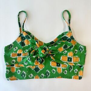 Aerie Women's Tie Front Crop Top Green/Yellow M